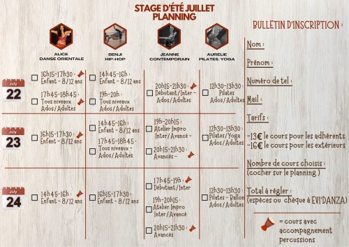 STAGE D’ÉTÉ JUILLET PLANNING