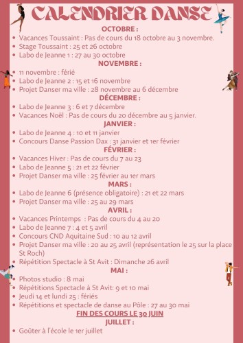 calendrier danse